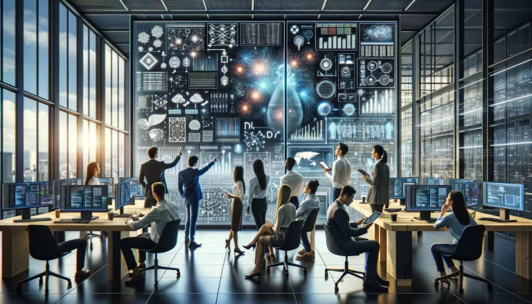 DALL·E 2024 02 12 15.43.19 A High Resolution Photo Depicting A Group Of Diverse AI And Machine Learning Specialists Working Together In A Modern High Tech Office Environment. T.webp