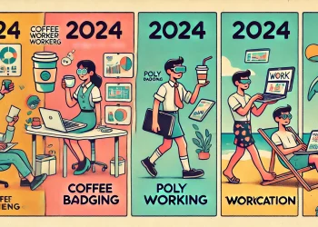 Coffee Badging," "Polyworking," and "Workcation