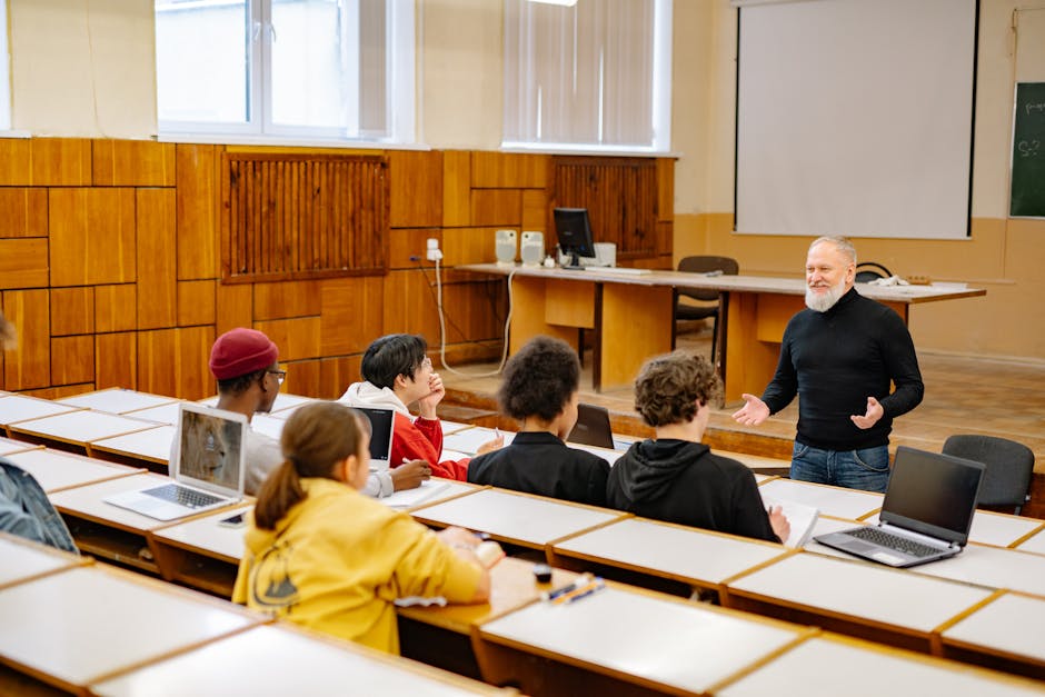 Tech professional teaching in a classroom.