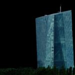 Frankfurt skyline with skyscrapers and the European Central Bank building, illustrating the ECB presidency transition.