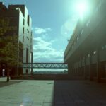 Sun shining brightly on a city street, illustrating the urban work environment affected by AI layoffs.